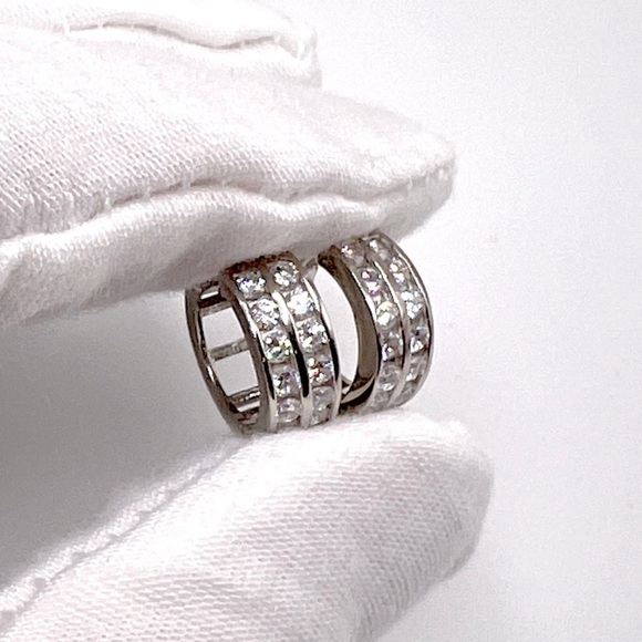 .925 Sterling Silver Cz Huggie Hoop Earrings - Picture 13 of 16